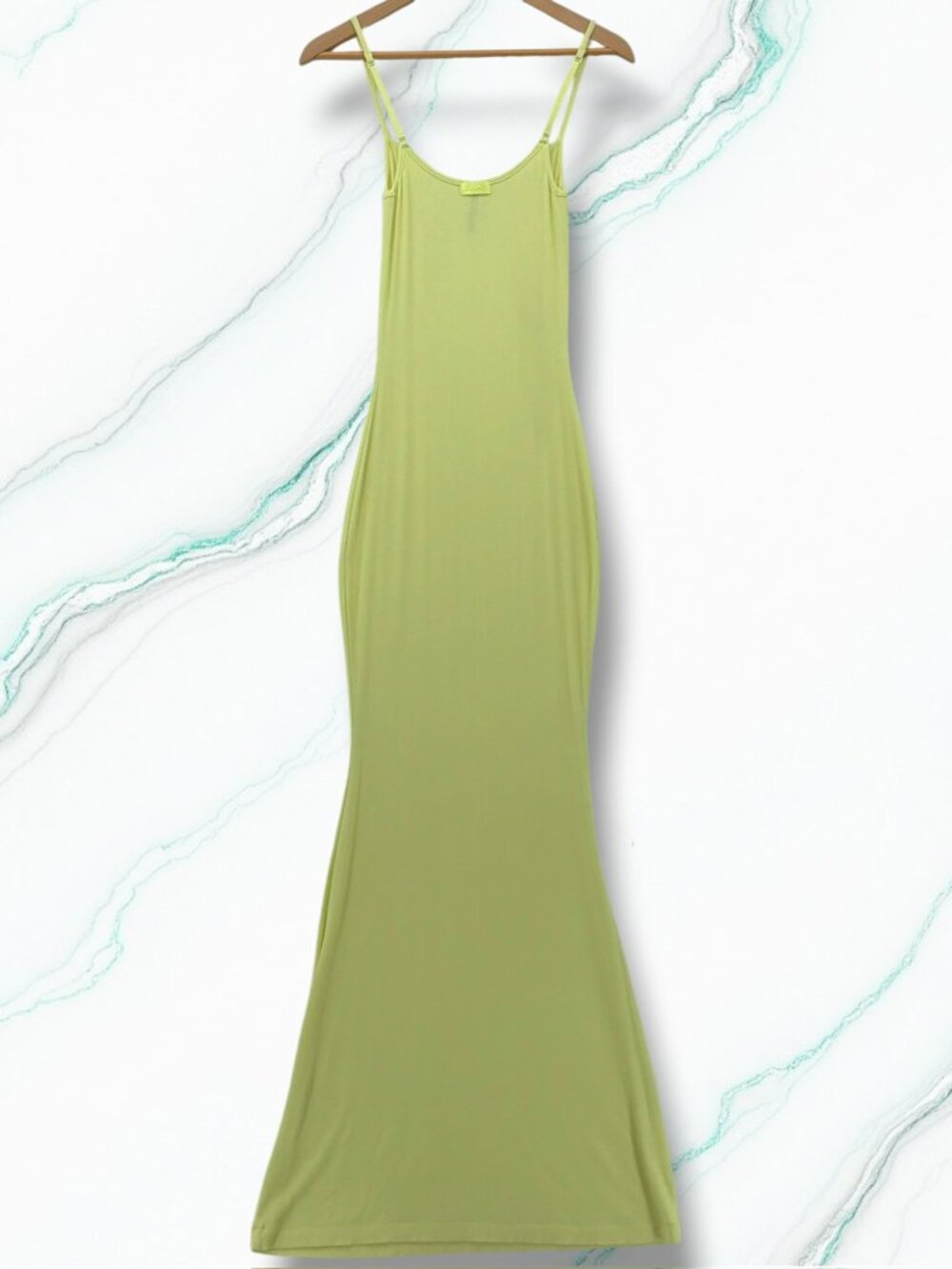 SKIMS Neon Yellow Ribbed Spaghetti Strap Long Slip Maxi Dress M - Picture 3 of 6